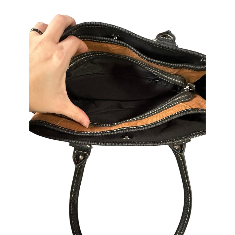 faux leather brown black top handle purse bag small - Picture 5 of 7